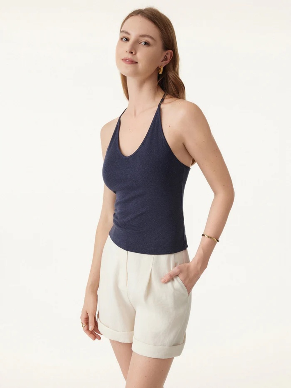 NWT OGL Soft Linen Luxe V-neck T-back Airy Bra Tank in BLACK - Picture 6 of 6